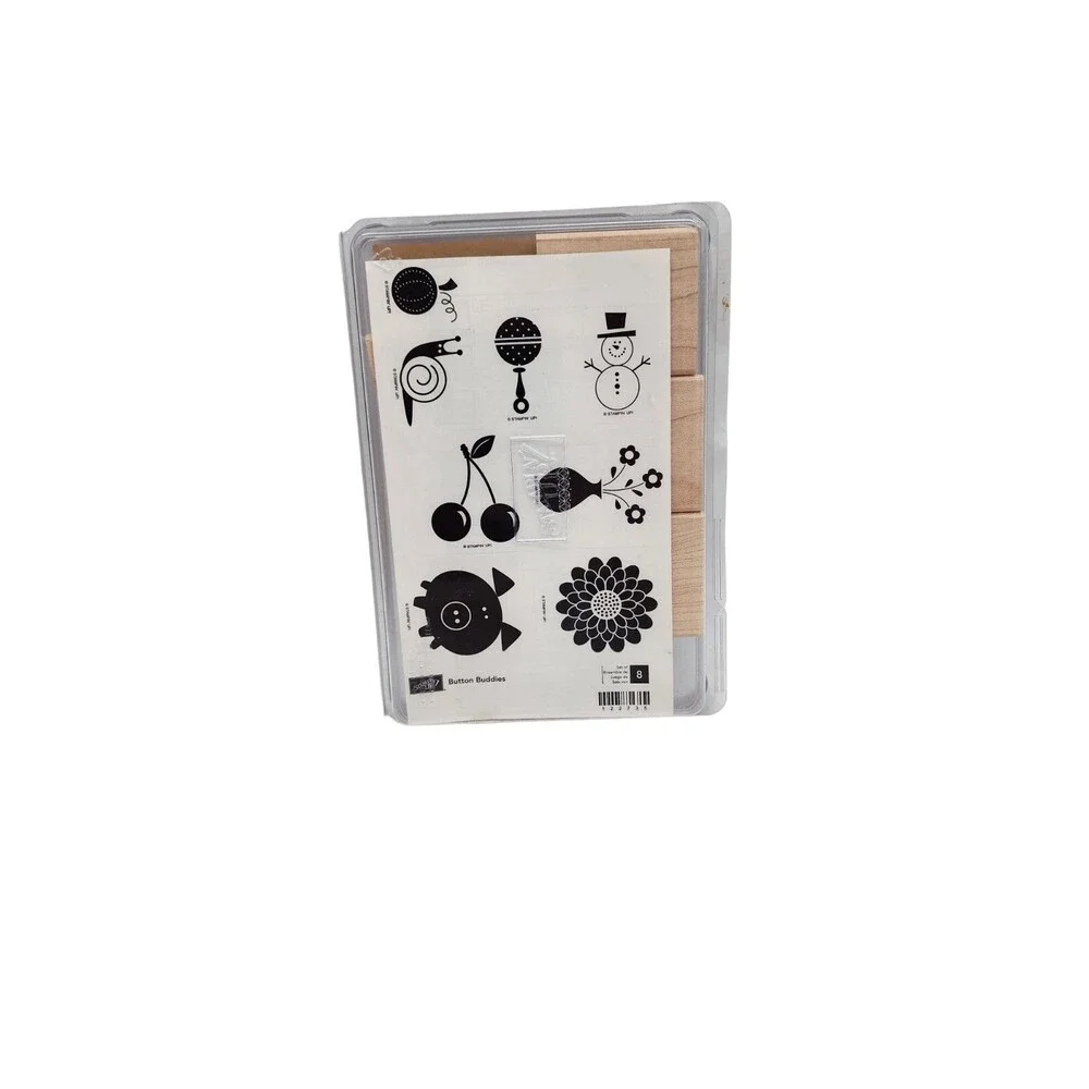 Stampin' Up! Button Buddies Wood Mount Stamp Set Retired 8pc Snail Cherry